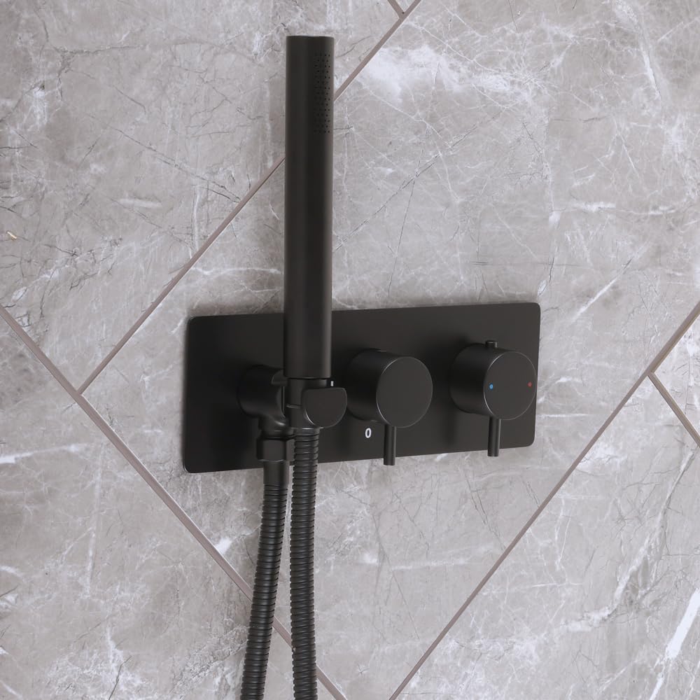 Milano Black Otto Thermostatic Mixer Valve Hand Shower Handset