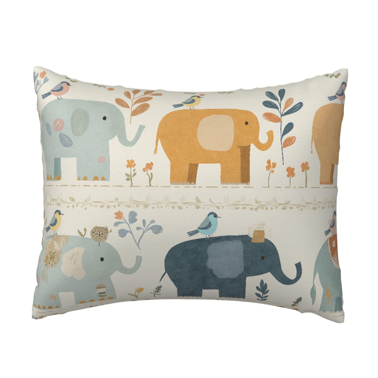 Cartoon Colorful Elephant and Bird Pillowcase Soft Plush with Zipper Decorative Pillowcovers 16x20 in