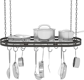 33” Hanging Pot Rack Ceiling Mount, Black Metal Pan Rack Hanging with 15...