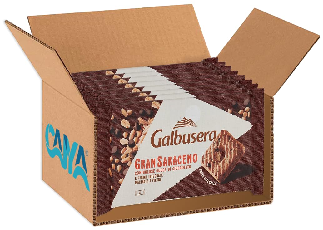 Galbusera Gran Saraceno Frollini Integrali con Gocce di Cioccolato, Zucchero di Canna e Grano Saraceno 260g [BOX da 8 Confezioni]