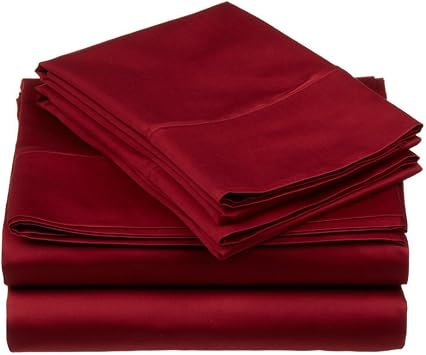 LaxLinen 250TC Super Soft Quality Egyptian Cotton 4PC Sheet Set 18" Inch Extra Deep Pocket Queen Bed Size, Burgundy Solid 250-Thread Count