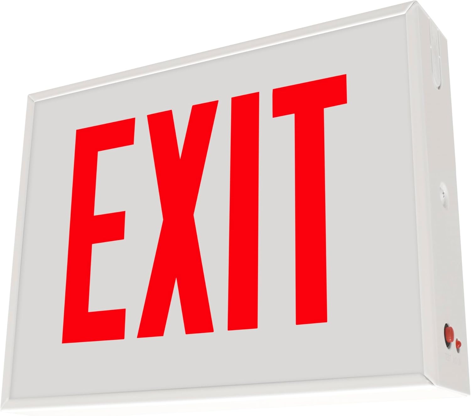 LFI Lights® Chicago Approved Exit Sign, UL 924 Listed, (No Arrow), Red LED, White, Steel Housing, Glass Panel, 120-277VAC Wall, Ceiling or Side Mount, Hardwired with Battery Backup CHEXRWBBNA
