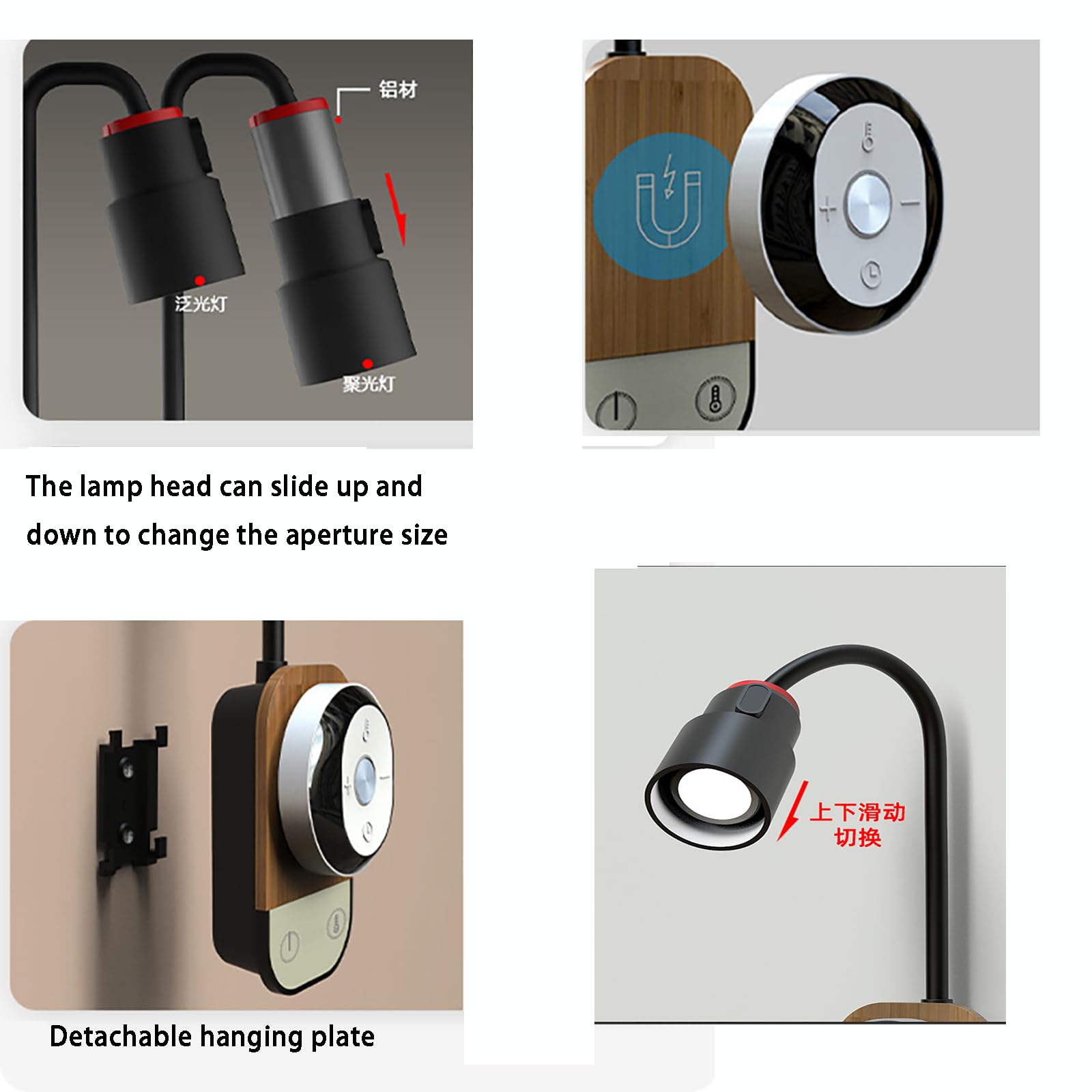 Luce Lettura Flessibile A Collo di Cigno - Applique LED Ricaricabile USB con Touch Dimmer E Telecomando Magnetico, Parete con 5 Livelli di Luminosità (Black)