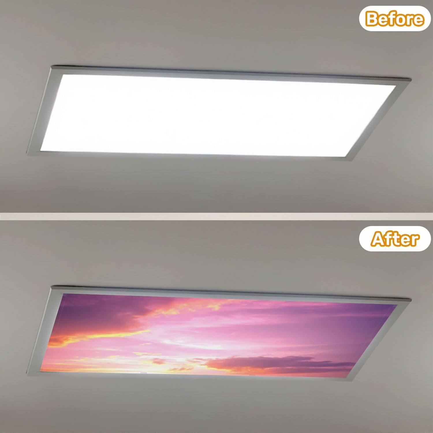 Fluorescent Light Covers for Ceiling Lights Cloud Sun Sky Pastel Abstract Gradient Blurred Soft Pink Easy to Install Magnetic Light Filter for Classroom Office Hospitals School Home Decor