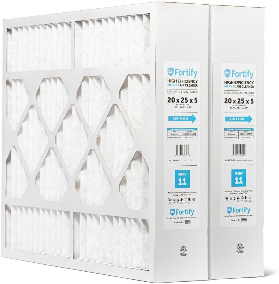 Fortify 20x25x5 MERV 11 Replacement for Lennox X6673, X6661 HVAC Furnace Filter. (2-Pack) Actual Size: 19.7 x 24.7 x 4.38