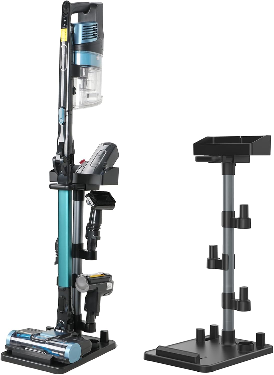 Universal Adjustable Cordless Stick Vacuum Cleaner Stand, Vacuum Docking Station, Height Adjustment, 7 Accessory Holders, Storage Box, Black