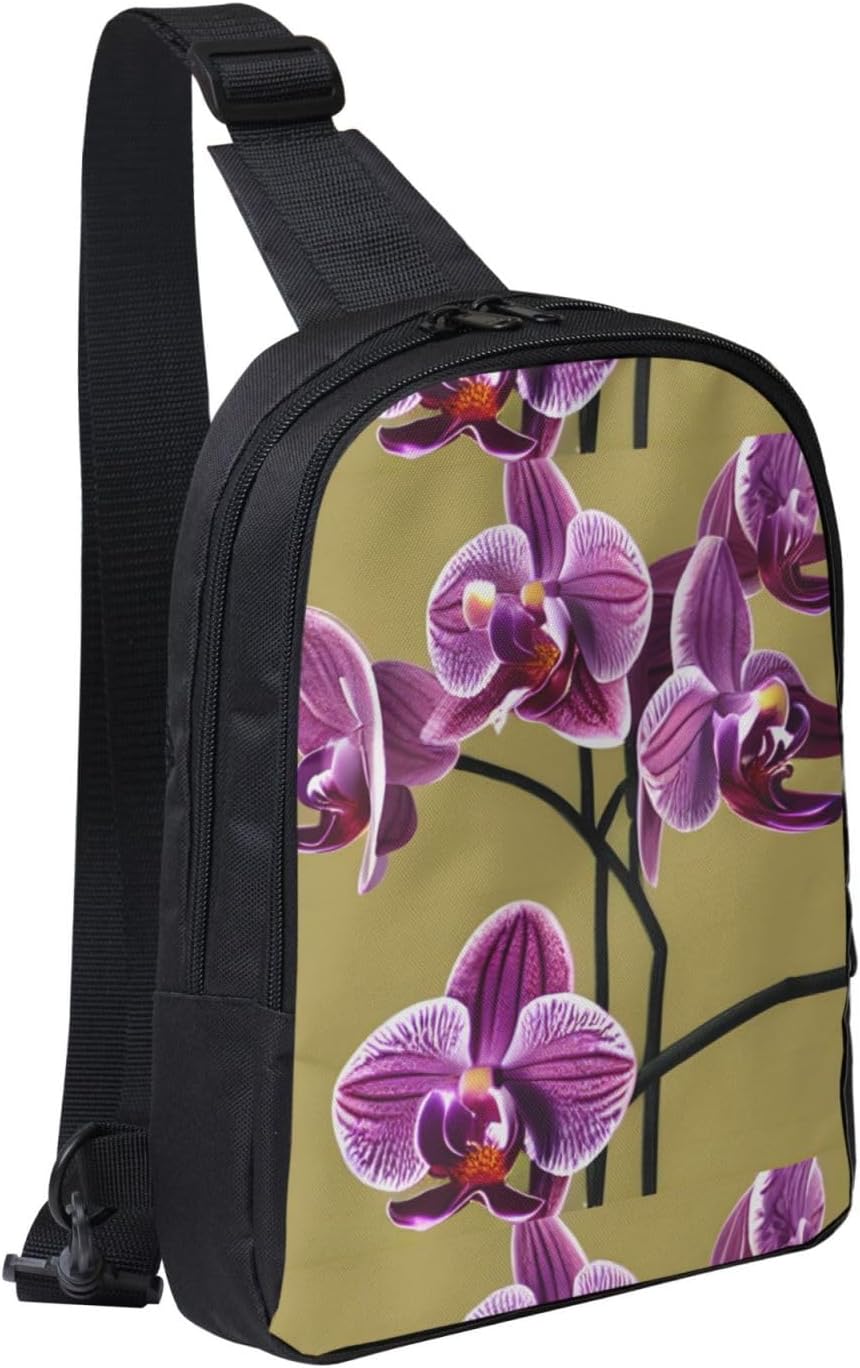 Orchids Adjustable Strap Large Capacity Double Layer Crossbody Chest Bag 7.7x2.4x11.8in For Camping Travel Daily Leisure Activities