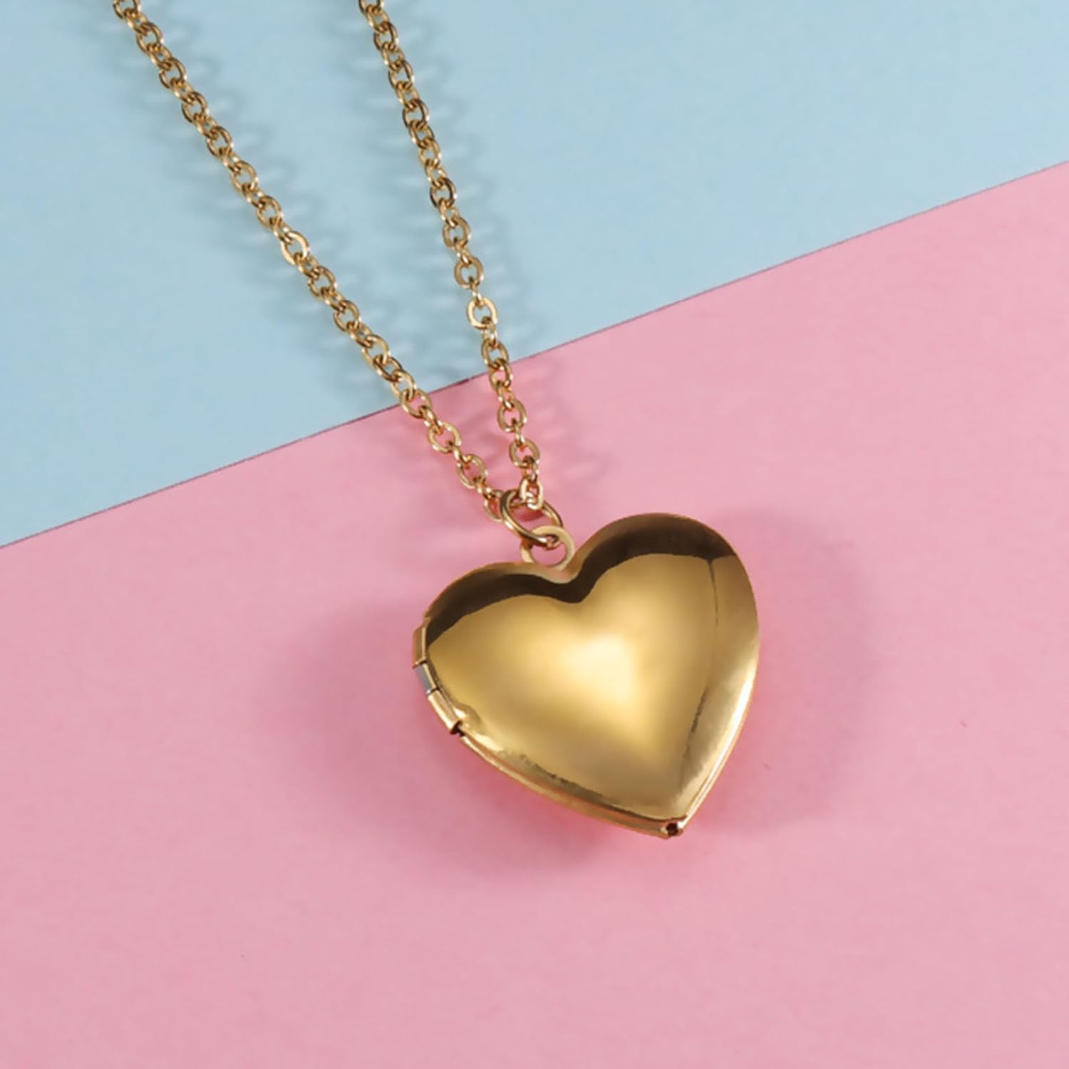 Gold Love Heart Locket Necklace Photo Locket Necklace Hold Pictures Polished Lockets Necklace Stainless Steel Heart Shaped Locket Pendant Necklace Jewelry for Women - Image 8