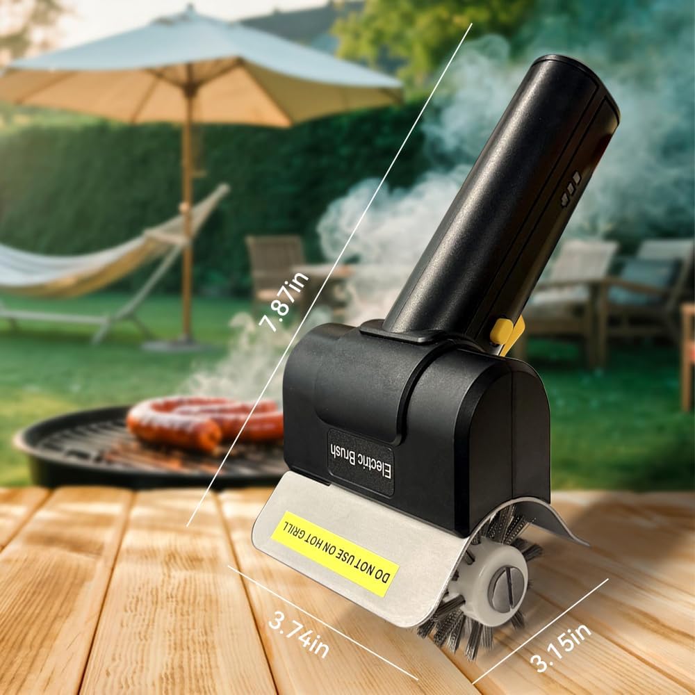 Electric Grill Brush for Outdoor Grill, 700–800 RPM Stainless Steel Bristles, 304 Removable Brush Head, Cordless & Type-C Rechargeable Grill Cleaning Tool for Outdoor BBQ, Griddles and Grates