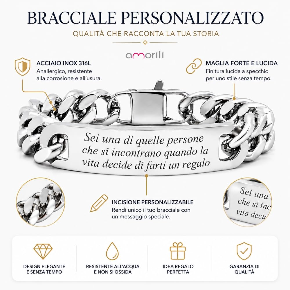Bracciale Uomo Personalizzato con Incisione Maglia Cubana Groumette in Acciaio Inox – Idea Regalo Personalizzabile per Lui bcc2604c