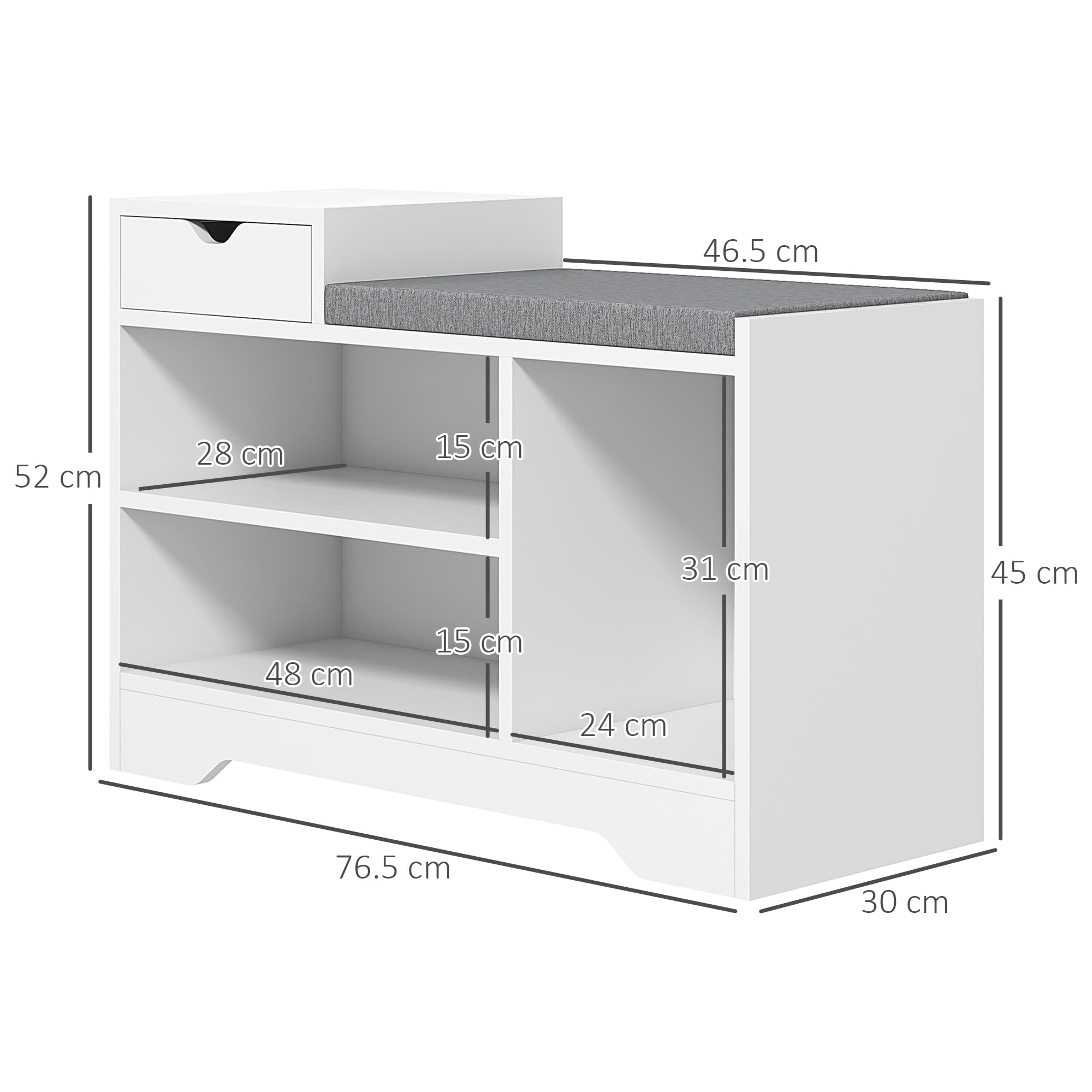 Scarpiera Con Seduta Imbottita E Cassetto HOMCOM – 3 Scomparti Per Ingresso E Corridoio – Marrone Rustico 76,5 Cm