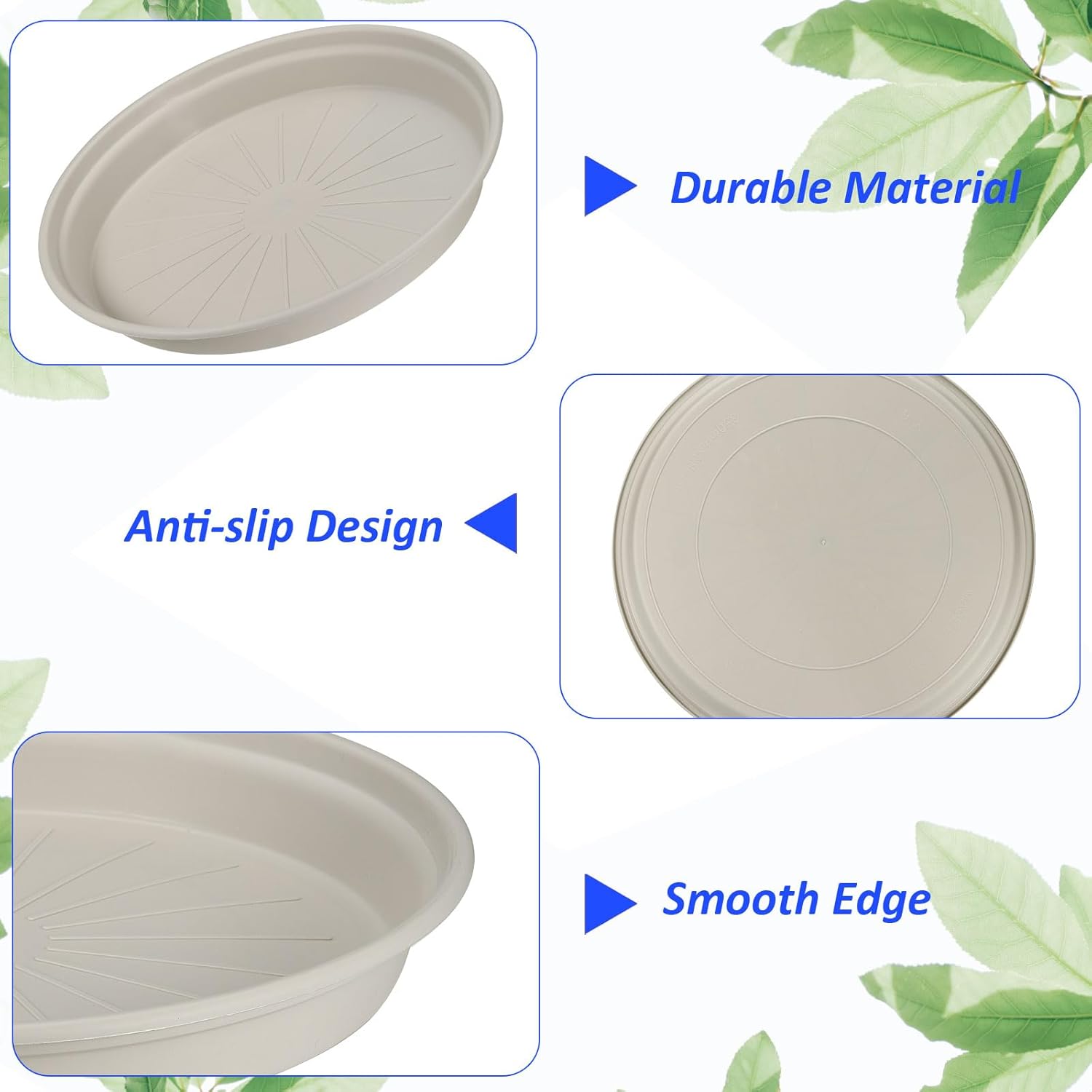 M METERXITY 2 Pack Planter Saucers - Plastic Plant Tray Flowerpot Drip Trays Round Apply to Outdoor/Garden (14 Inch, Light Grey)