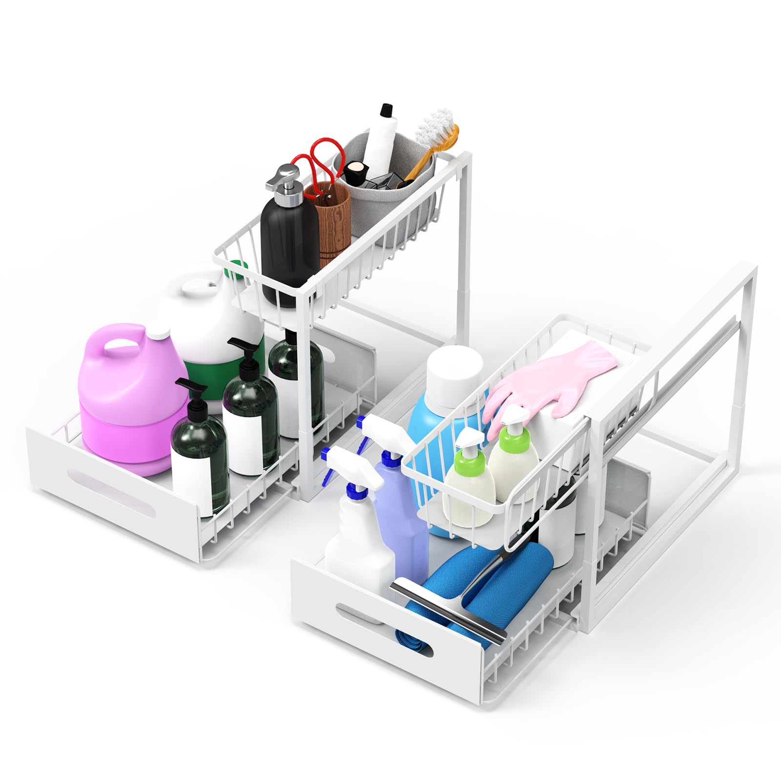 AORESAC Under Sink Organizer, Metal Pull Out Cabinet Organizer 2-tier, Under Sink Slide Out Storage Shelf for Kitchen Bathroom Organizers and Storage, 10.5W x 13D x 11H Inches