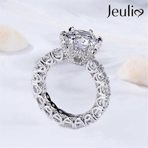 Miniatura 7 de Jeulia Anillo de compromiso apilable de plata de ley con zafiro y diamantes blancos con circonita cúbica cúbica y circonita cúbica, anillos de