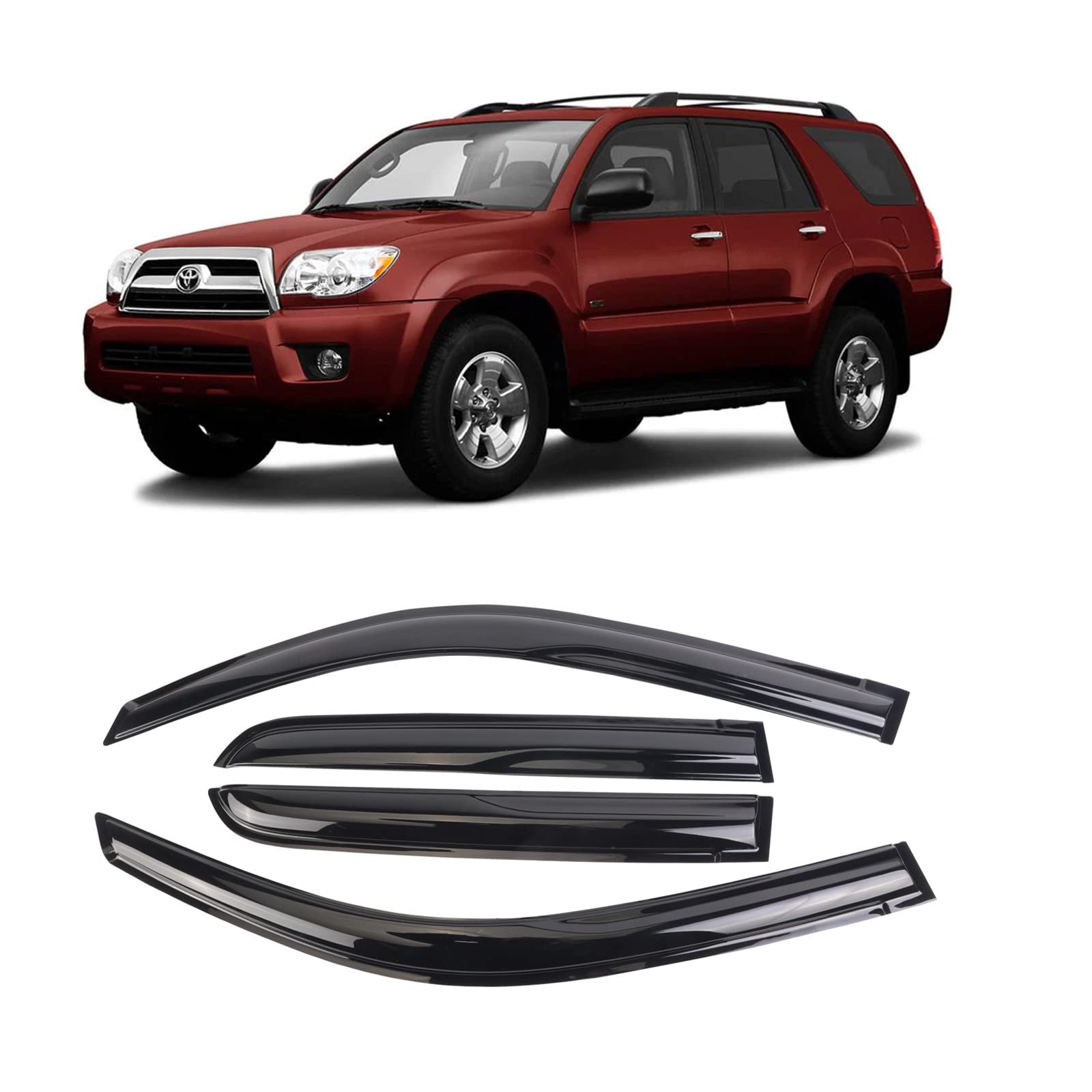 Durable Window Deflector for 2003-2009 Toyota 4 Runner, Original Tape-on Window Visors, Vent Deflector, rain Guards for Cars, Dark Smoke, 4 PCS WV94924