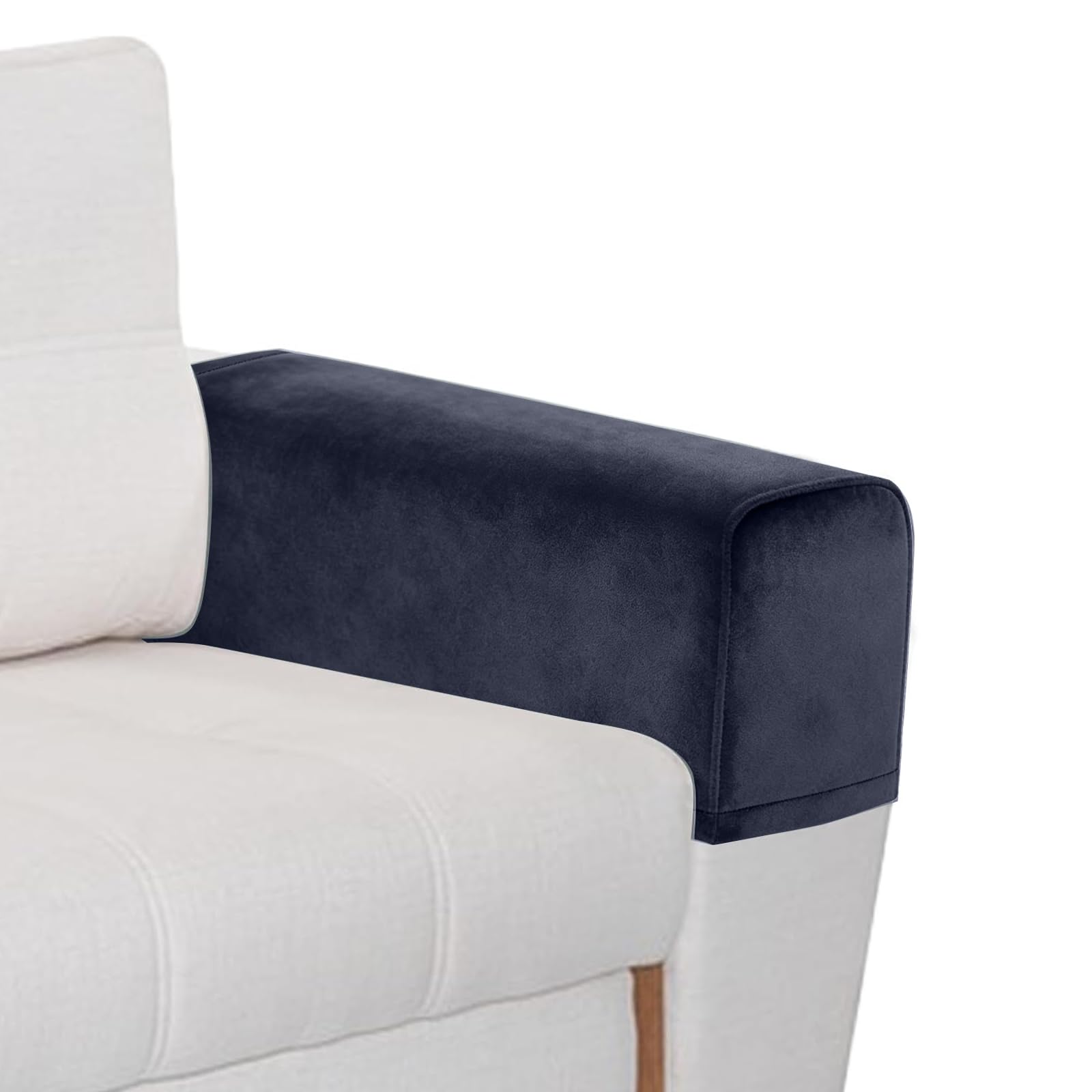 Niuoppy 2Pcs Velour Armchair Covers Protector Slipcovers, Chair Arm Cover for Sofa Arm Covers Protector Non-Slip, Stretch Armrest Covers for Couches (Navy Blue)