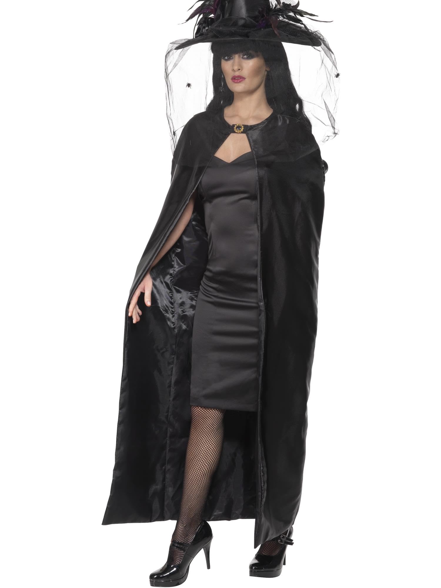 Smiffys Deluxe Witch Cape, Black , Halloween Fancy Dress Accessory, Witch Dress Up Accessories