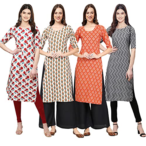 Image of Pinkmint Women's Crepe Digital Print Straight Kurta [Pack of 4] (CCV-334-338-339-335)
