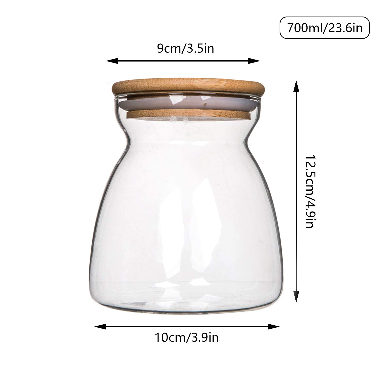 2 botes de cristal con tapa hermética de bambú transparente para almacenamiento de alimentos para frutos secos, café, granos de harina, cereales, avena, azúcar y té (700 ml)