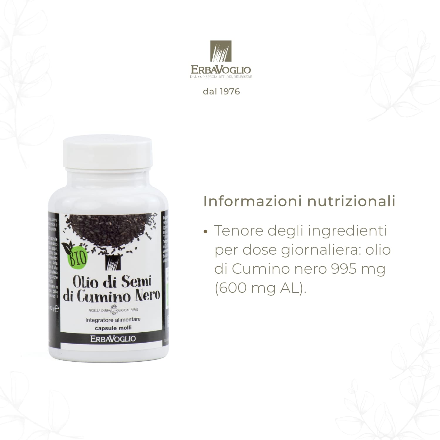 Erbavoglio Perle di Olio di Cumino Nero Bio - 90 gr