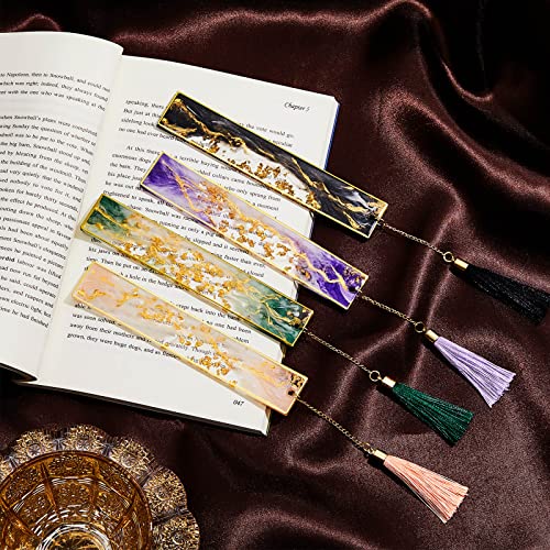 4 Pieces Resin Bookmarks Handmade Resin Bookmarks With Tassels Bookmark Presents For Women Kids Students Teachers And Book Lovers #TOP5