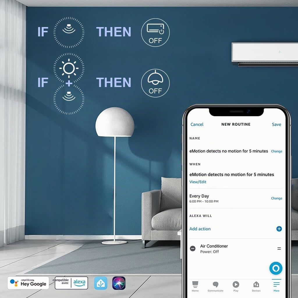 eMotion Ultra Capteur de Présence Intelligent WiFi avec Radar mmWave 60GHz, IR, Luminosité, Température et Humidité, Compatible MQTT Home Assistant, Alexa et Google Home