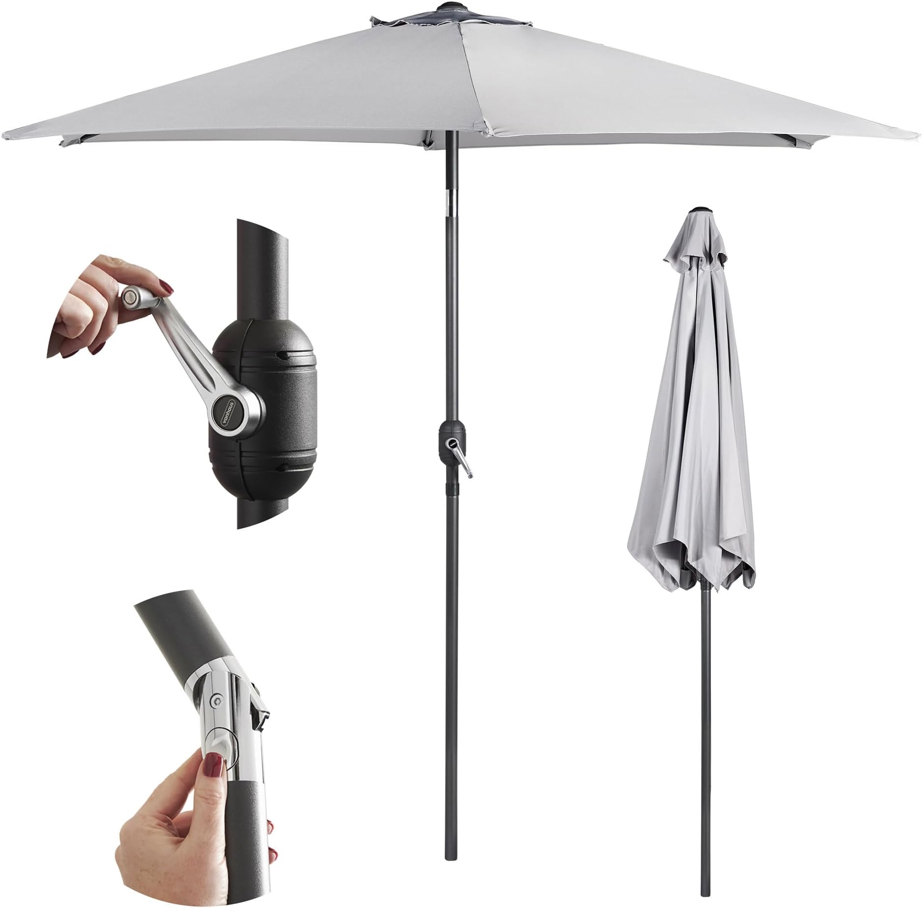 VonHaus Parasol 2.7M – Parasol Umbrella for Outdoor, Garden, Patio – Sun Shade Canopy with Hand Crank, Tilt Function, UV30+ Protection, Air Vent, Powder Coated Steel Frame