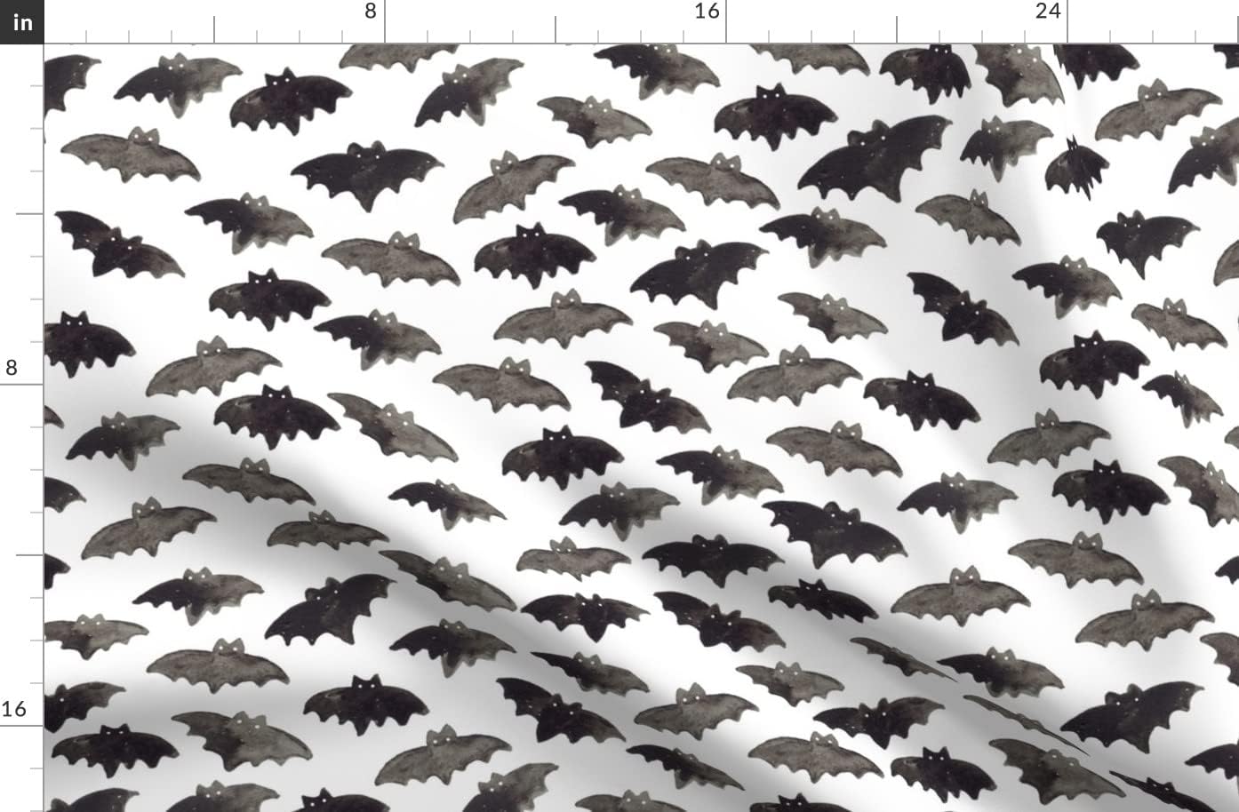 Spoonflower Fabric - Watercolor Bats Large Halloween Bat Print Black Printed on Organic Cotton Sateen Fabric by The Yard - Sewing Quilting Apparel Home Decor