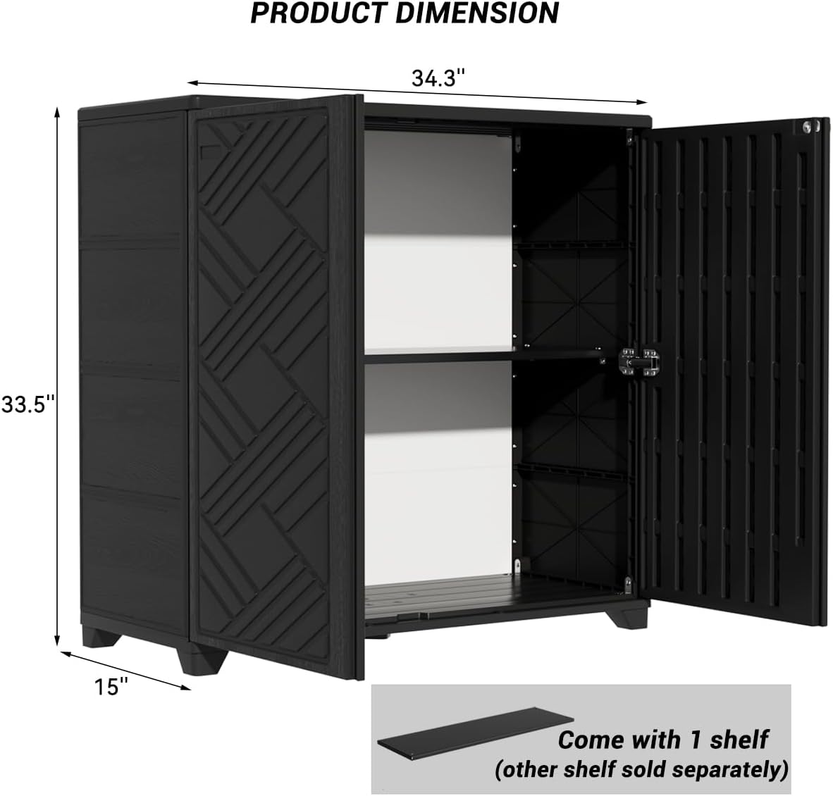 KINYING Outdoor Storage Cabinet Waterproof, 60 Gallon Resin Outdoor Storage Shed for Patio/Garden/Backyard, Outdoor Storage Box for Cushions,Garden Tools and Pool Supplies(Black with 1 Shelving)