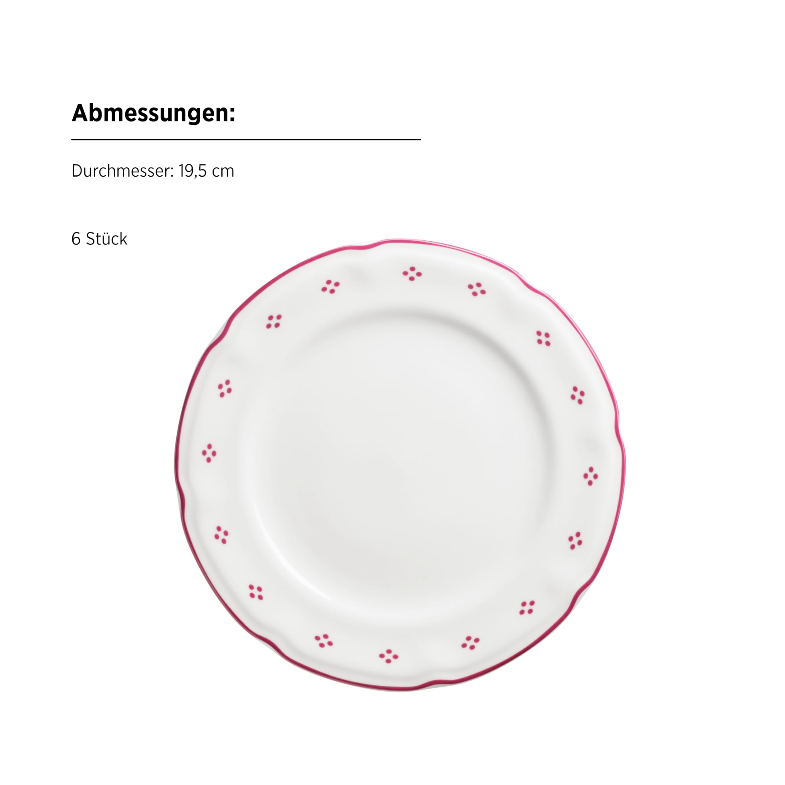 Mäser Seria Lova 18-częściowy serwis do kawy, porcelana – 6 talerzy deserowych 19,5 cm, 6 filiżanek 19 ml i 6 spodków 15,5 cm, czerwony