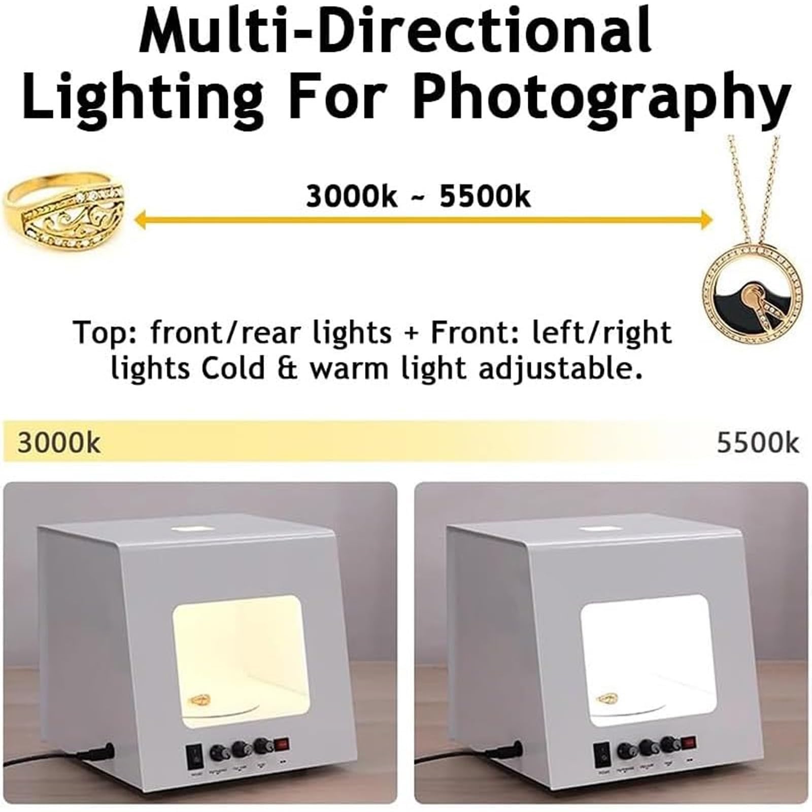Zestaw Light Box do fotografii biżuterii, zestaw do fotografii studyjnej z obrotową platformą, ściemnialny namiot do fotografii biżuterii, softbox, obsługuje przełączanie tła na czarno-białe