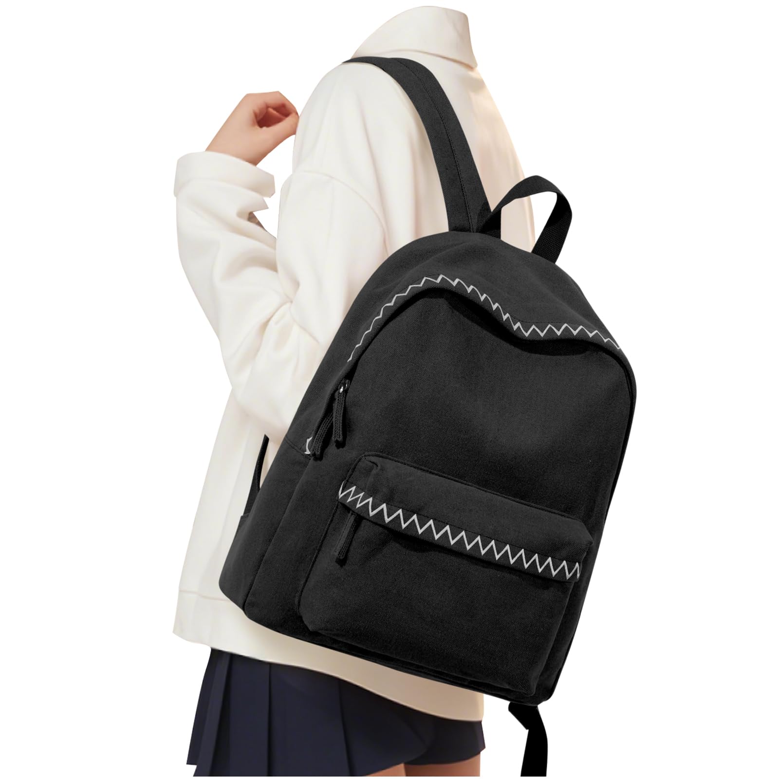 sikazan Canvas Vintage Schulrucksack Teenager Mädchen kleiner Rucksack mit Laptopfach,15l Uni Rucksack, Schulrucksack Teenager Casual Daypack Laptop Backpacks Schwarz