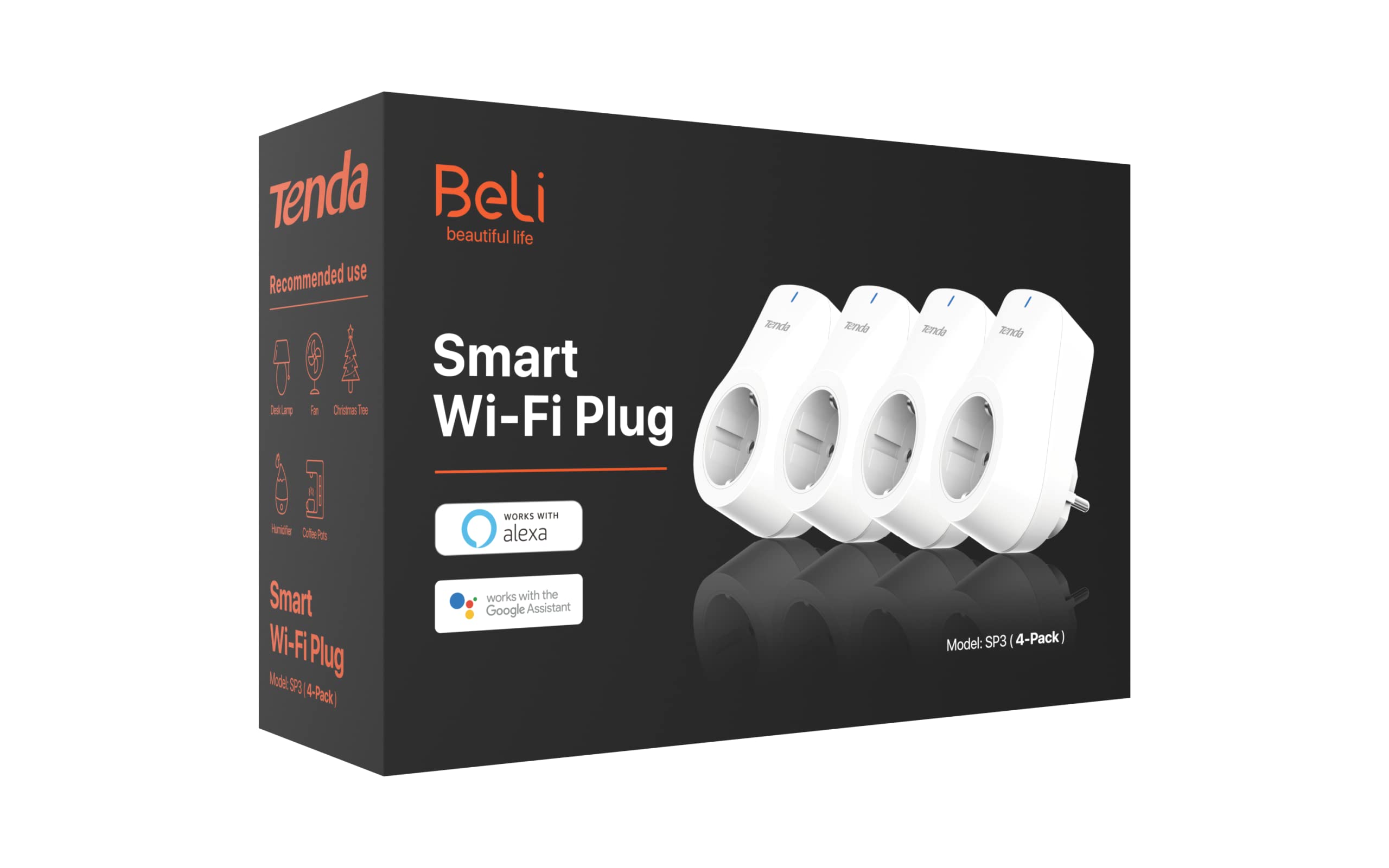 Tenda Lot de 4 prises Wi-Fi intelligentes SP3, prises télécommandées compatibles avec Alexa et Google Home, télécommande par application, commande vocale, prise intelligente avec minuterie/minuterie,
