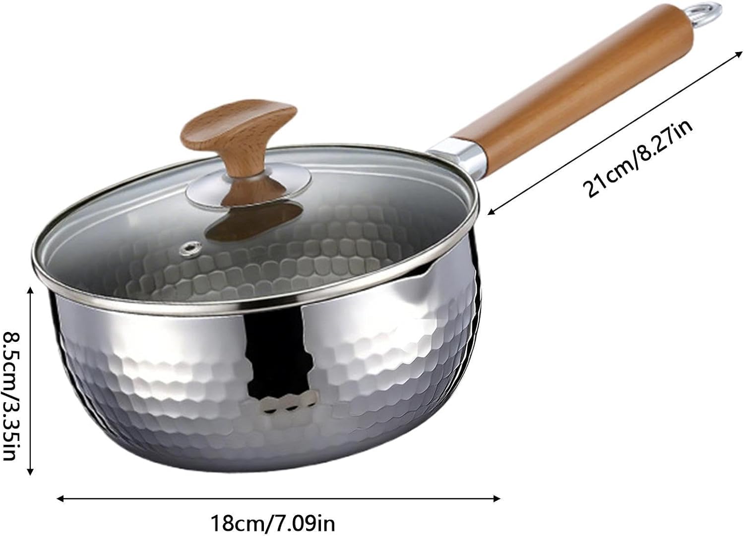 Tytanowa patelnia młotkowana, odporny na zarysowania, nieprzywierający garnek z pokrywką, patelnia z czystego tytanu, 16/18 cm, garnek do gotowania zupy spożywczej, kompatybilny z kuchenką indukcyjną