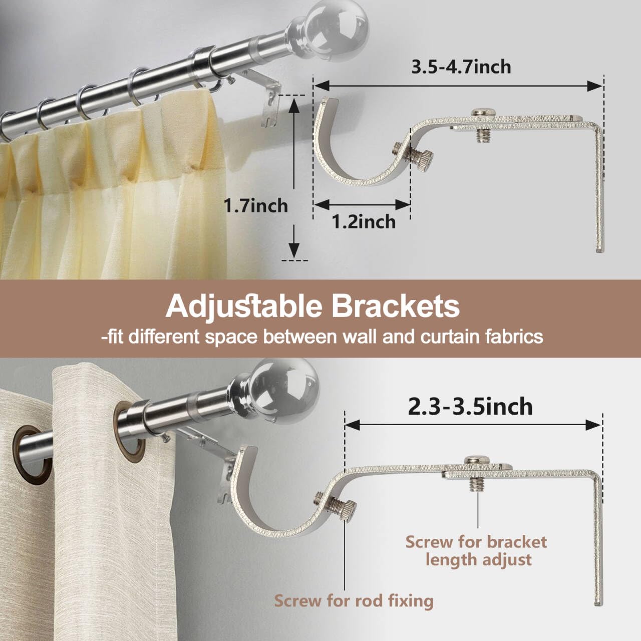 Luvenia Adjustable Decorative Curtain Rod - Silver Birdcage Finial, 30 To 60 Inch For Windows - View #9
