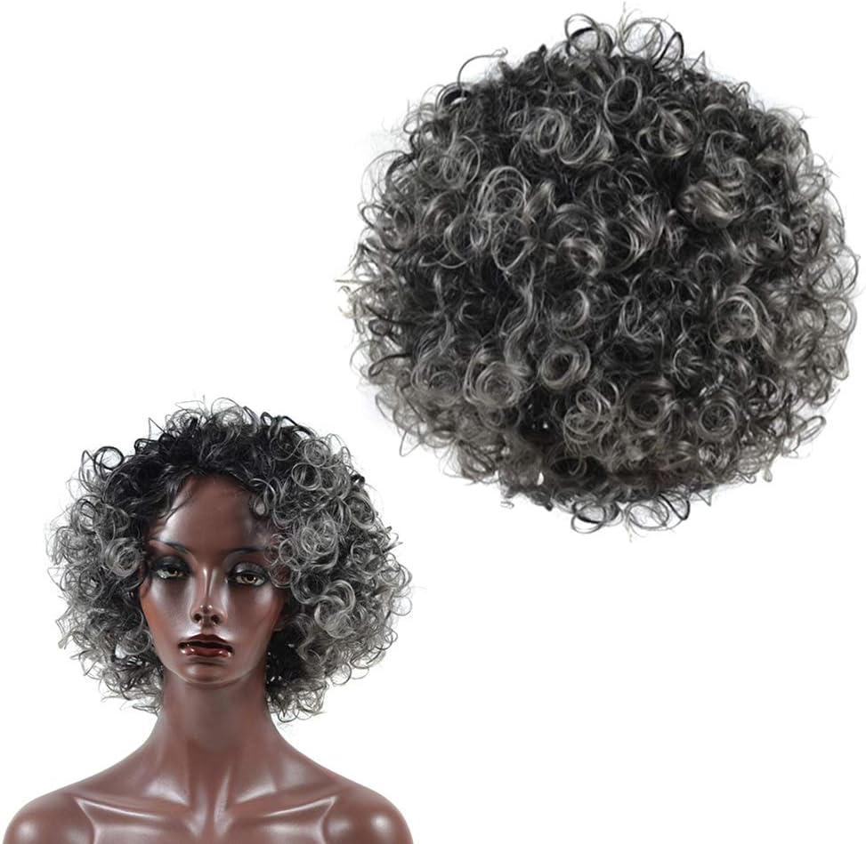 Beaupretty New Chic Afro Curly Women Wigs Hairline Black Silver Gray Mixed Wig Synthetic Hairpiece, 11.8 inch (Pack of 1) - Image 4