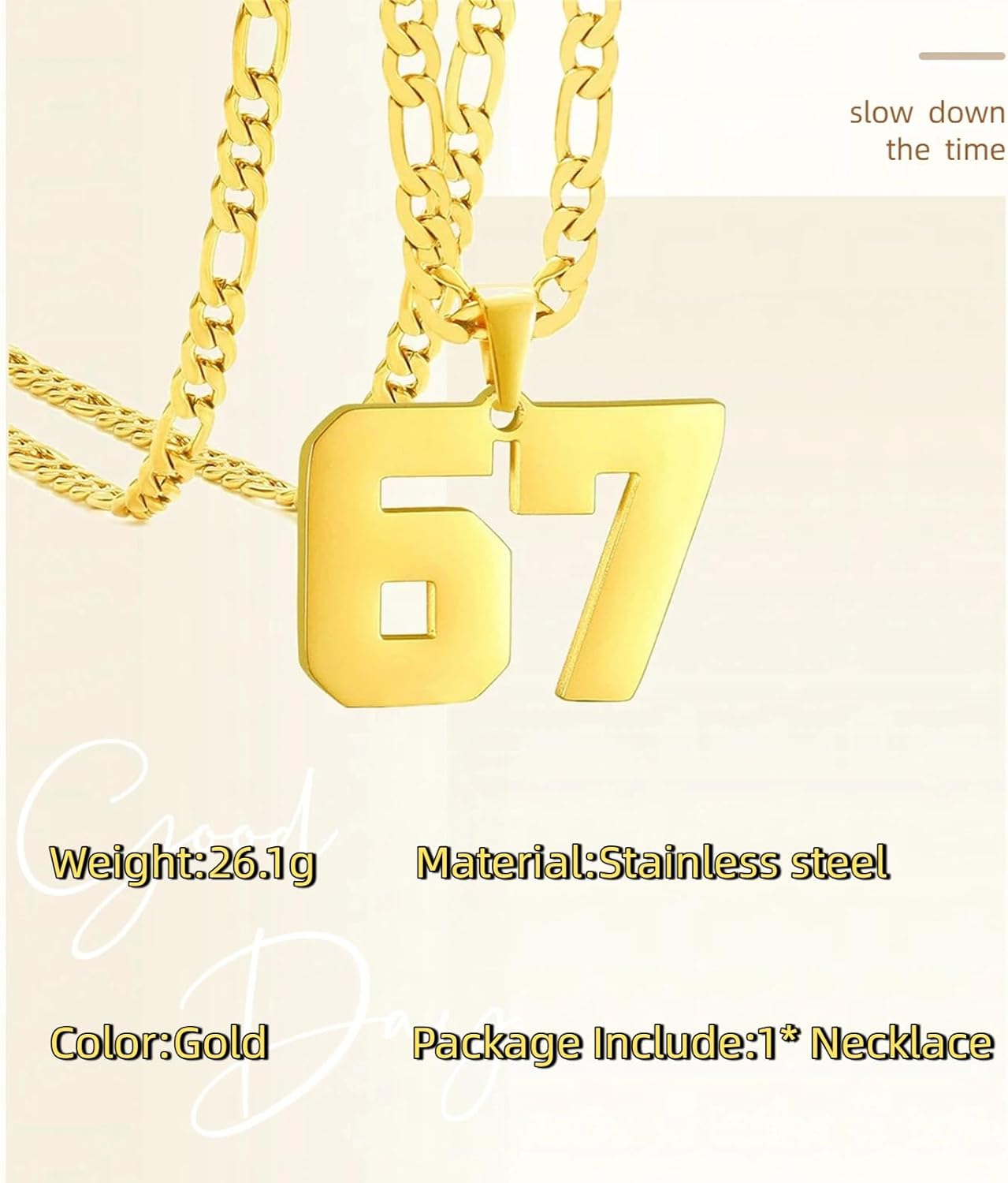Number 67 Necklace,Football Baseball Basketball Personalized Sports Star Stainless Steel Gold Digital Pendant Men's Necklace, Sports Trend Commemorative Lucky Number 67 Jewelry Gift - Image 2