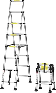 Telescoping Ladder,Heavy Duty A-Frame Aluminum Telescopic Ladder,6+7 Steps Portable Extension Ladder Adjustable Lightweight Folding Ladder for Home or RV Work,330lb Capacity(2.0+2.3M)