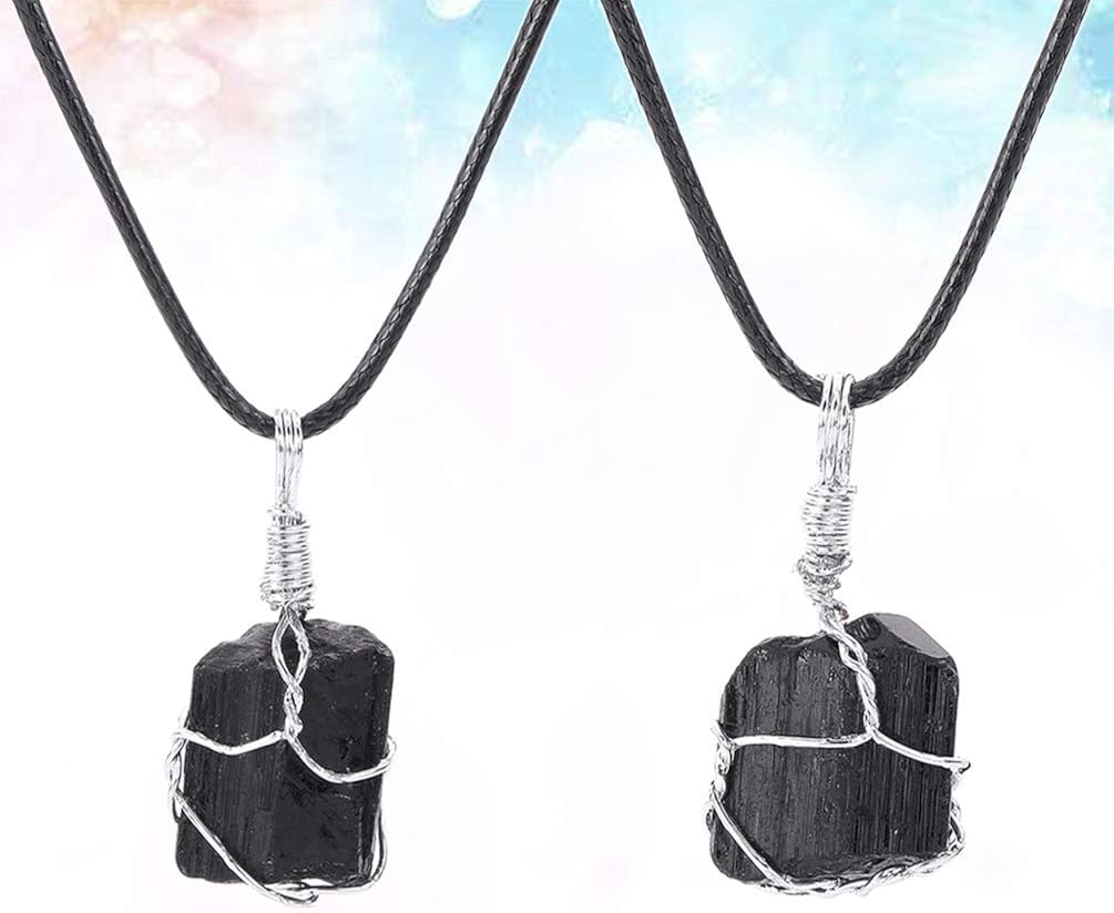 Miniatura 8 de Holibanna Raw Tourmaline Stones Black Tourmaline Necklace Healing Pendant Necklace for Woman without Leather Rope Random