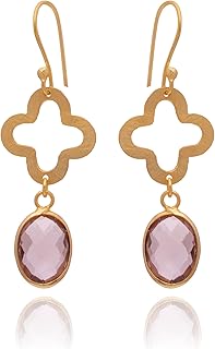 Veracity Jewelry Morganite Handmade Earrings For Women - 18K Gold Plated November Birthstone Morganite Gemstone Earrings - Party / Daily Wear Earrings - Birthday / Anniversary Beautiful Handmade Gifts Item For Women / Girls- VE-488