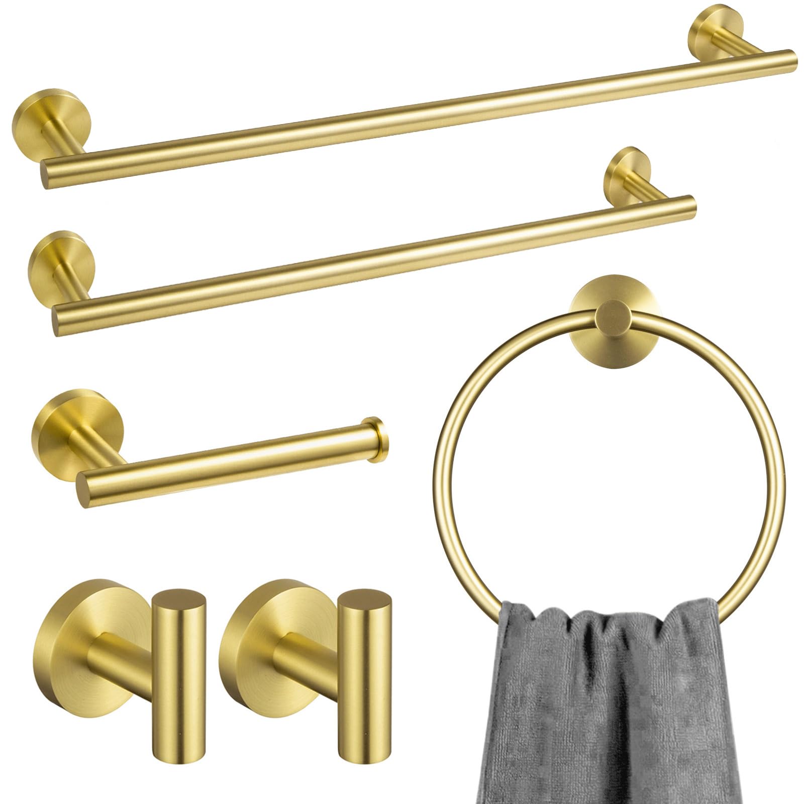 lava odoro 6-piece brushed gold bathroom hardware accessories set, bath towel bar holder rack wall mounted stainless steel, 23.6 inch