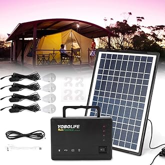 Solar Generator 18V 12W Power Station Portable Solar Power Inverter Generator with Solar Panel Emergency Generator with 4 Bulb for Outdoors Camping Travel Hunting Supply Energy