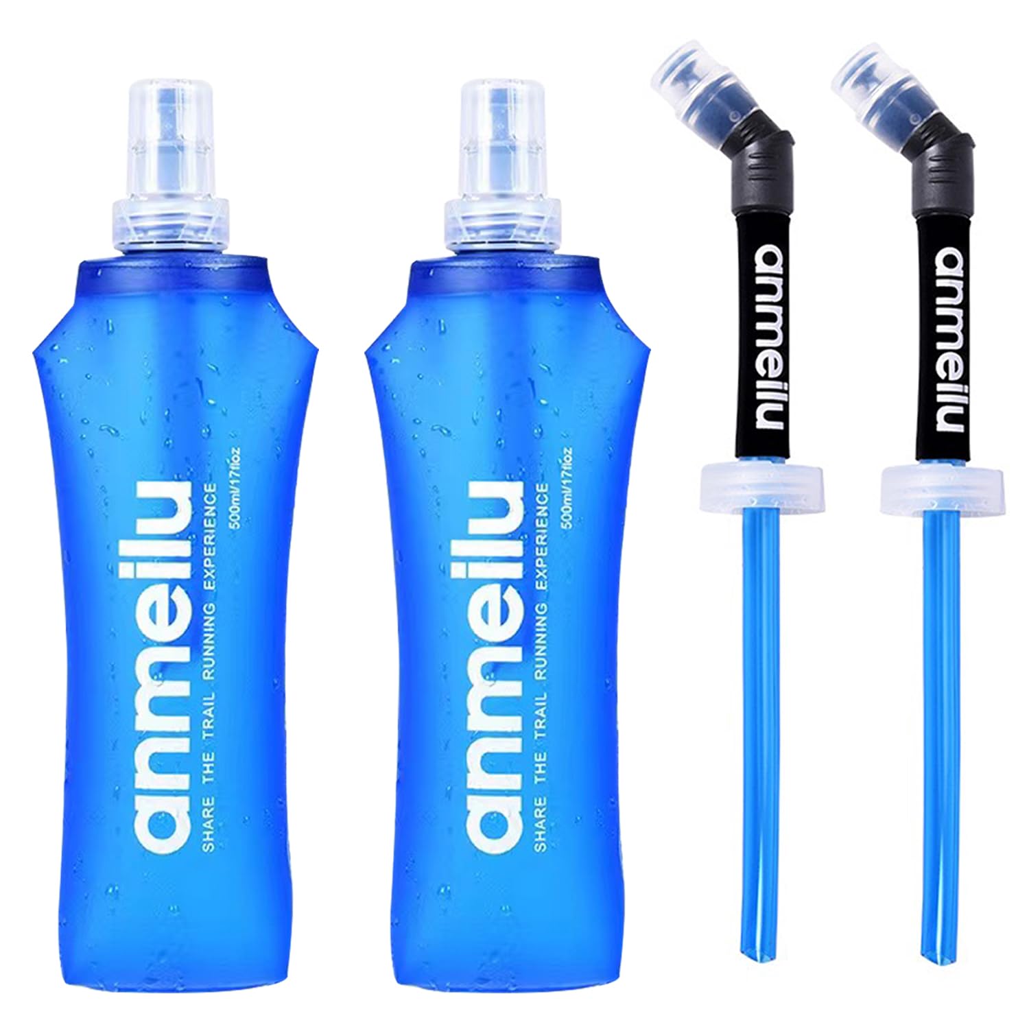 Soft Water Bottle Set, 2Pack 500 ML Foldable Water Bottle with Speed Straw, Reusable Silicone Soft water bottle Running, Lightweight and Durable, Perfect Gifts for Hikers and Outdoor Campers