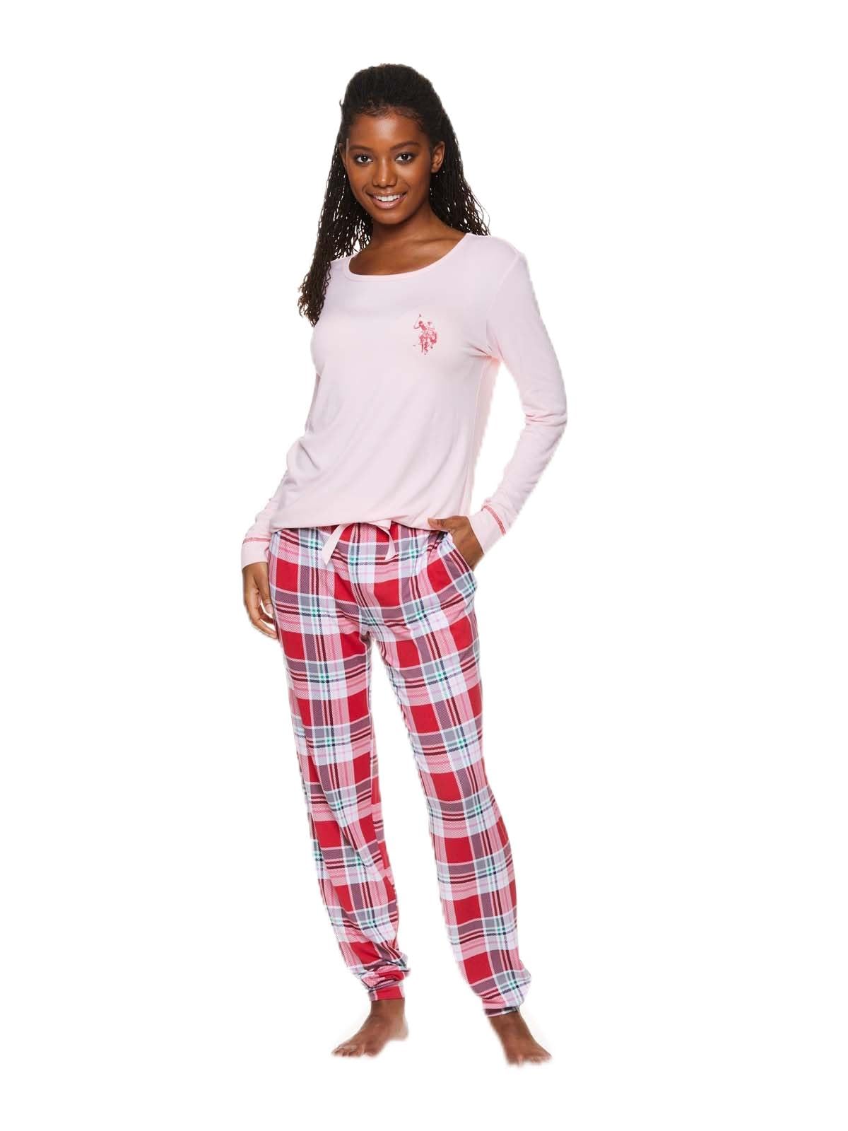 U.S. Polo Assn. Conjunto de pijama de 2 piezas para mujer, conjuntos de pijama de manga larga para mujer, ropa de dormir para mujer, regalos para mamá, Rosa claro, 2X