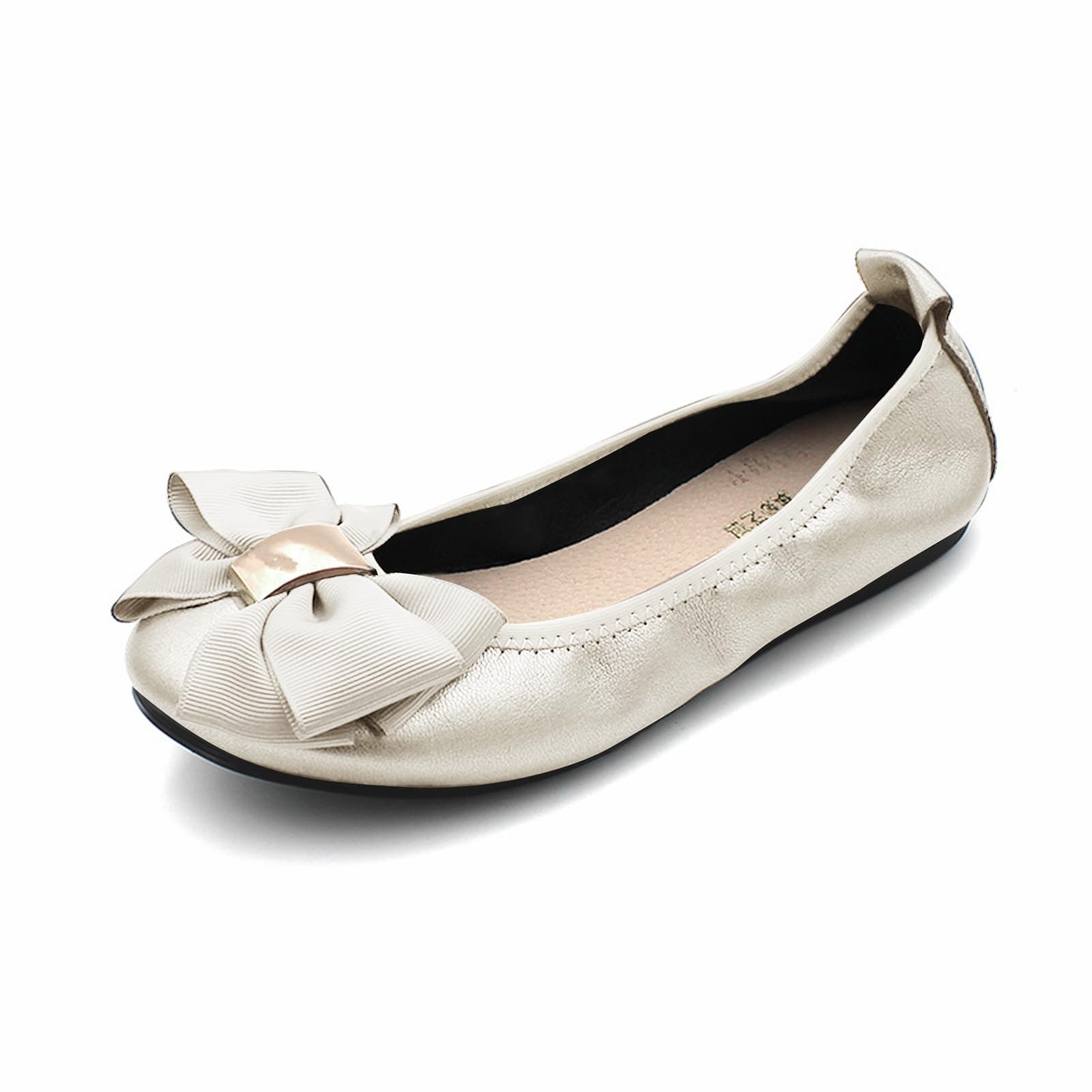 YOUNIFIZ Womens Bowknot Ballet Flats Round Toe Flat Shoes Leather Casual Dress Shoes Wear to Work Slip On Moccasins