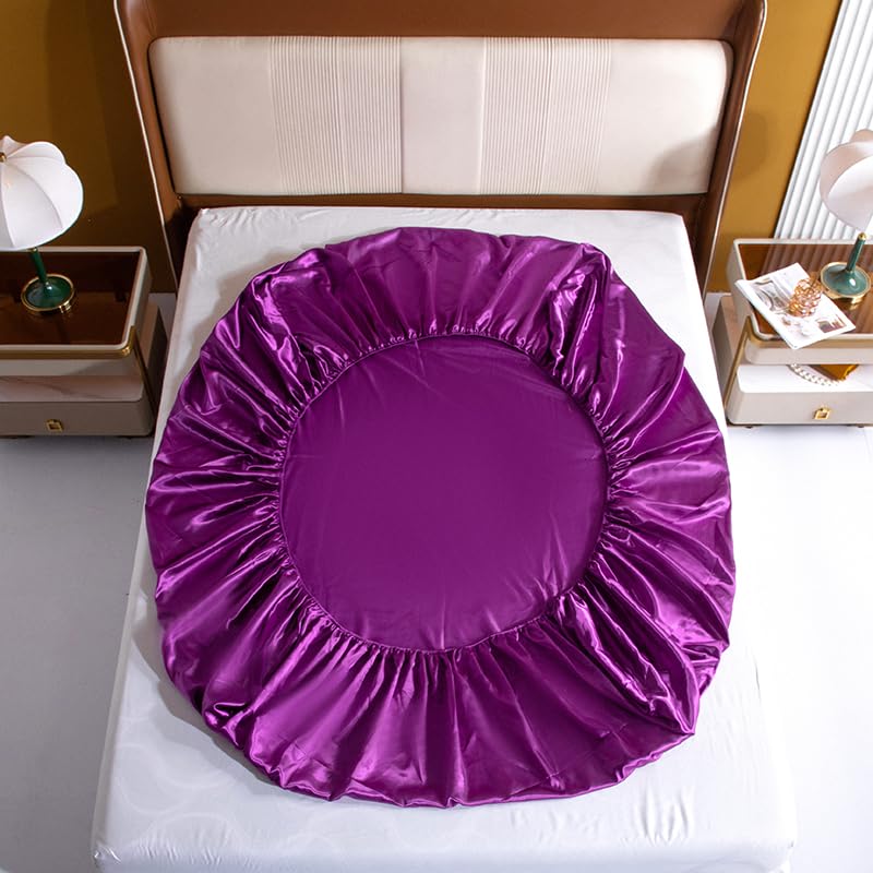 Silky Satin Fitted Sheet Only Classic Luxury Silky Soft Bed Sheets Solid Color (Lavendar, King(150/160x200+30cm)) - Image 3