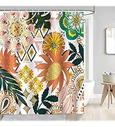 Bonhause Cortina de Ducha Boho Flores y Hojas 180 x 180 cm Cortina de Baño de Poliéster Impermeab...