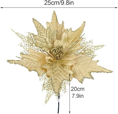 Miniatura 7 de Aphmeir Paquete de 6 flores de Pascua de Navidad con purpurina, flores de Pascua artificiales de 8 pulgadas, flores de Navidad artificiales,