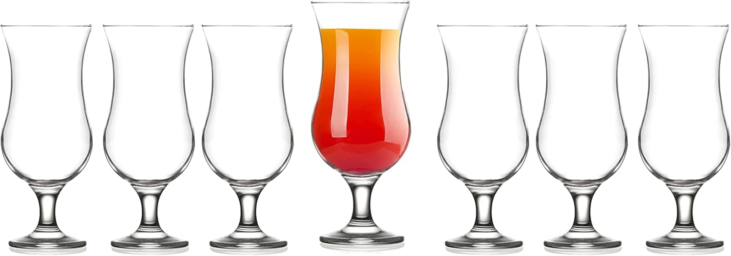 Tigerchef Heavy Duty, Professional Grade Glasses. Dishwasher safe. Serve Drinks, Liquor, Wine, Alcohol, Beer, Shots, Cocktails, Margarita, Water, Desserts. (Hurricane 15.5 Oz, 6)
