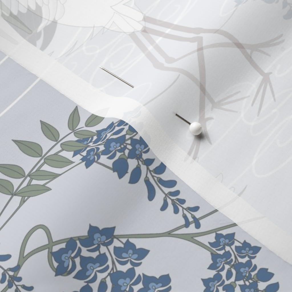 Spoonflower Fabric - Snow Dance Blue Birds Japanese Dancing Cranes Printed on Chiffon Fabric by The Yard - Sewing Fashion Apparel Dresses Home Decor